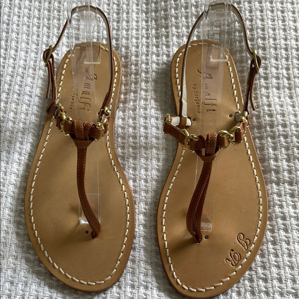 Amalfi Brown Leather T-Strap Sandals